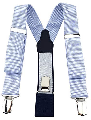 TigerTie Unisex Hosenträger Pique in hellblau-weiss uni gemustert - Y-Form mit 3 extra starken Clips - verstellbar 82 bis 130 cm