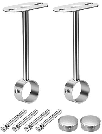 sourcing map Ceiling-Mount Bracket, Wardrobe Pipe Bracket, 32mm Dia, Shower Curtain Closet Wardrobe Rod Lever Support Holder Pipe Flange Socket 2pcs(200mm Height)