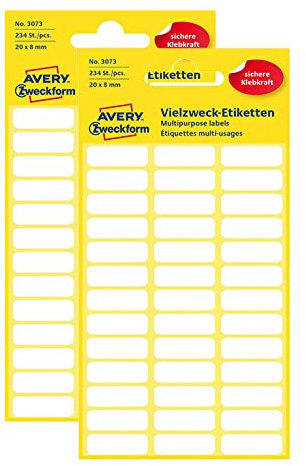 AVERY Zweckform 3073 Mini-Etiketten, 2 x (234 Stück, 20 x 8 mm), 6 Blatt