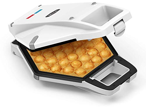 bella Bubble Waffle Maker for Hong Kong Style Breakfast Dessert 9 Waffles, Keto Chaffles Iron with Non-stick PFOA Free Iron Plates for Easy Cleaning and Food Release, Cone Rack Included, White