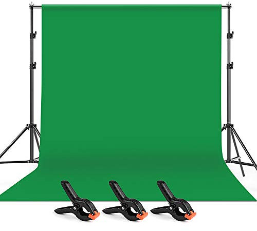 Andoer Toile de Fond Vert 2x3m Fond de Photographie Écran Vert Fond Vert pour Video Support de Fond Réglable Fond Vert avec Support pour Photographie Vidéo Streaming en Direct Télévision Youtube Vidéo