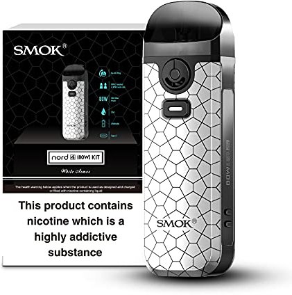 SMOK Nord 4 Vaping Kit, Long Lasting Battery, Portable, Dual Coil Compatibility (RPM 2 & RPM Coils), E Cig, E Cigarettes, SMOK Vaping, Refillable and Rechargeable, No Nicotine (White Armor)