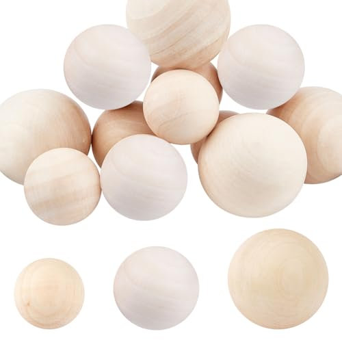 PandaHall 12pcs Grosses Boules de Bois 35/40/50 mm Rondes Naturelles pour l'Artisanat et Les Projets de Bricolage Décoratifs
