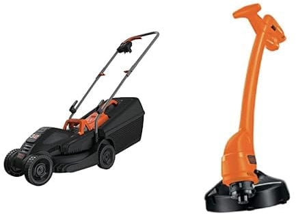 BLACK+DECKER Tondeuse Filaire 1000W, Tondeuse à Gazon Electrique 32 cm, 3 hauteurs réglables 20, 40 et 60 mm & Coupe-Bordures Filaire 350W, Coupe-Bordures Electrique 25 cm avec 2 Poignées