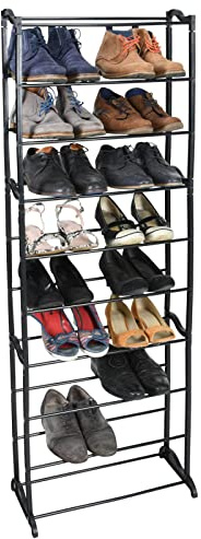 HAC24 Schuhregal Schwarz für bis zu 20 Paar Schuhe Schuhablage Schuhschrank auf 10 Ebenen Schuhständer Steckregal Standregal