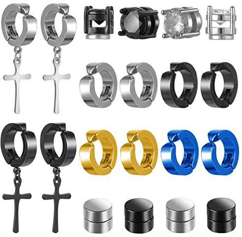 10 Pairs Magnetic Stud Earrings Stainless Steel Magnetic Earrings Non Piercing Cross Fake Earrings, Clip on Earring Magnet Earring for Men,Women,Kids,Girls