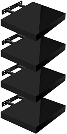 WOLTU Wandregal Volato Set von 4 Regalen Wandboard freischwebend Schweberegal CD DVD Regal Bücherregal Holz Board 30x22,9x3,8cm schwarz RG9489sz-4