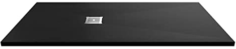 nuie NLT91053 Modern Bathroom Slimline Rectangular Shower Tray - Grill Not Included, 800mm x 1600mm, Slate Black