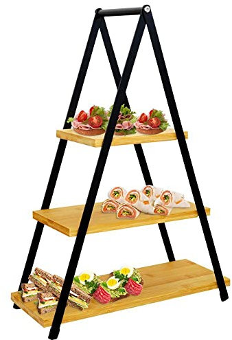 Vilde Servierplatte Serviertablett Servierständer Tortenetagere Tortenständer Obstetagere Platte Küchenregal aus Holz 3-stöckig 38x16,5x53 cm