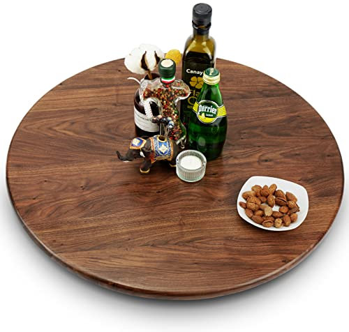 MAGIGO 24 Inches Black Walnut Wood Lazy Susan Organizer, Solid Wooden Round Turntable, Rotating Tray for Table Top/Counter Top
