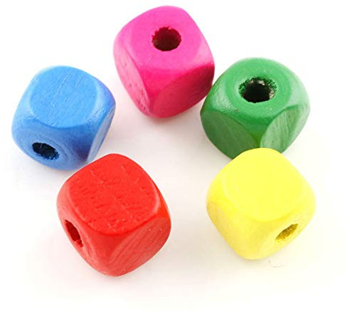 150stk Holzwürfel Holzperlen 8mm Bunt Mix Farbe zum auffädeln Würfel zum Basteln 2,5 mm mit loch Spacer Perlen für DIY Schmuck Arts Crafts Halskette