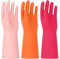 HINSOCHA 3 Pairs Household Cleaning Gloves Latex Free, Reusable Nitrile Gloves for Dishwashing Medium, Orange+Pink+Red