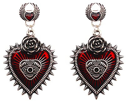 Ohrringe Wikinger Männer Weihnachten Halloween Gothic Style Blut Herz Bluttropfen Ohrringe Ohrringe Ohrringe Mit Perlen Glitzer Lange Ohrringe (Black, One Size)