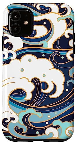 iPhone 11 Japanese Art Ocean Getaway Wave Surfing Blue Geometric Ocean Case