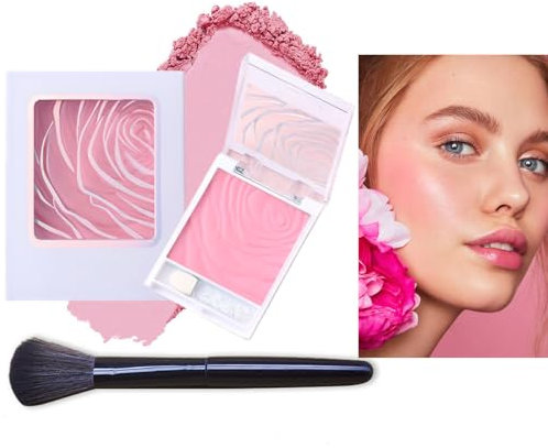 Blushers for Cheeks, Cheeky Blush Palette Rose Peach Powder Korean, Makeup Blushes with Brush, Natural Glow Blendable Long-Lasting Blush Matte Blush Face Powder Blush Smooth, for Women & Girls