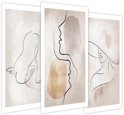 Mokaro Set von 3 Plakaten - Premium Plakat Kollektion Glanz - PREMIUM-DRUCK - Wandbild Raum - UV-Lack veredelt Wand Plakat - Ohne Rahmen - Wohnzimmer Schlafzimmer - BOHO Strichzeichnungen