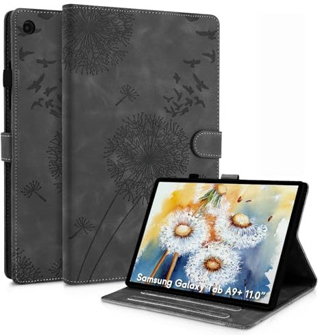 Rostsant Custodia per Samsung Galaxy Tab A9+/ A9 Plus (SM-X210/X216/X218) 11 pollici, Cover Nuova in pelle PU ripiegabile da Custodia in pelle con stampa dente di leone per Galaxy Tab A9 Nero