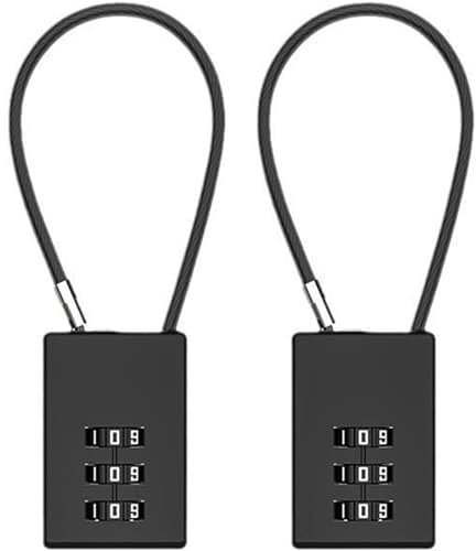Nayubo 2 Pcs 3 Digit Combination Locks with Steel Cable, Zinc Alloy Cable Locks Wire Cable Padlock for Luggage, Suitcase, Toolbox, Gym Locker, Helmet, Cabinet (Black)