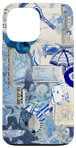 European Summer Collage Blue Mediterranean Collage Aesthetic Case for iPhone 13 Pro Max