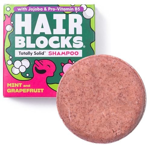 Hair Blocks - Solid Shampoo Bar (85g) for all hair types: Mint & Grapefruit Solid Shampoo Bar | Soap Free, Plastic Free | Plant Based | Natural | Conditioning