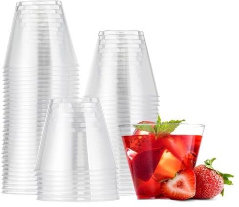 MATANA 30 Clear Hard Plastic Cups, Tumblers for Cocktails, Champagne, Wine & Desserts (255ml / 9oz) - Weddings, Birthdays, Christmas, Parties - Sturdy & Reusable