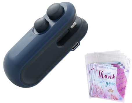 Abiyou Mini Sigillatore, 2 in 1 Sigillatore per Sacchetti con 100 PCS Sacchetti di Plastica,Sigillatrice Manuale Portatile,2 in 1 Sigillatore Termico per Sigilla Sacchetti,per Conservare Alimenti(Blu)