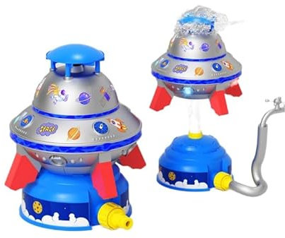 OneNine Children's Water Sprinkler UFO Rocket Water Sprinkler Toy with 3 m Tap Interface Hose Clamps, Water Powered Start and Spin Toy, Lawn Sprinkler Outdoor Games for Children