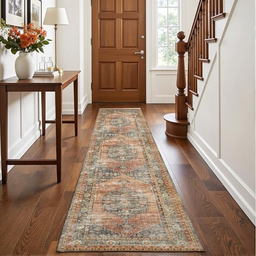 Decoranddecor Distressed Hallway Runner Rug, 60x240cm – Non-Slip, Stain Resistant, Pet Friendly, Entryway, Kitchen, Easy Clean Durable Carpet – Calmere