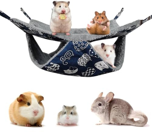 Henyall 2-Layer Pet Rat Hammock,Small Animal Hammock for Cage,Soft Flax Arctic Velvet Hanging Bed,Warm Double Sided Guinea Pig Hammock,Ferret Chinchilla Hamster Swing & Hideout Accessories (S,27x27cm)