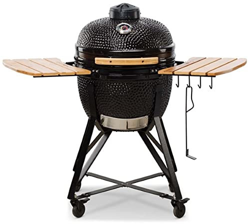 Kamado Bono Media Barbecue et 6 Accessoires Offerts Gratis - Barbecue Charbon De Bois Taille Portable - BBQ Et Fumoir - Noir Barbecue Japonais Ceramique Ø 52 cm - Barbecue Balcon