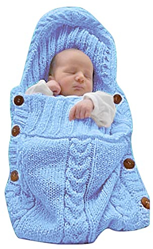 XMWEALTHY Newborn Baby Wrap Swaddle Blanket Knit Wrap Blanket Bag Wrap Blanket Sack Stroller Wrap for Baby Light Blue 0-6 Month