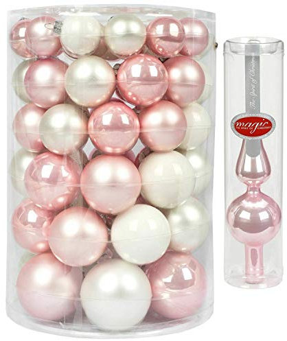 Inge Glas Christbaumkugeln | Kugeldose 60 & Spitze | Weihnachtskugeln Baumspitze (Noble Rose Spitze rosa)