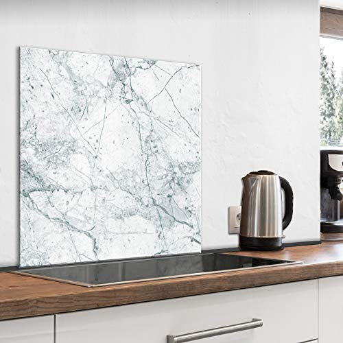 murando Glass Splashback for Kitchen Backsplash Cooker Protector Tempered Glass Decorative Wall Art Panel Heat Resistant Graphic 60x60 cm / 24x24 Marble Stone look f-C-0430-aq-a