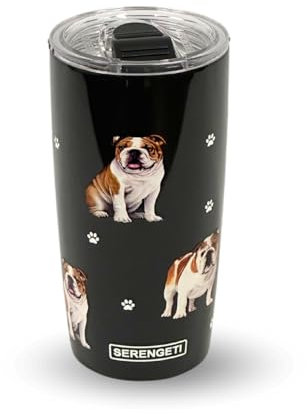 SERENGETI Bulldog 20 Oz. Stainless Steel, Vacuum Insulated Tumbler with Spill Proof Lid - 3D Print - Insulated Travel mug for Hot or Cold Drinks (Bulldog Tumbler)