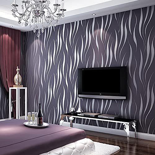 Vlies-Tapete mit gewelltem Streifen, europäischer Stil, Schlafzimmer, Wohnzimmer, TV-Hintergrund, 52 cm B x 100 cm L, nicht geklebt (lila)