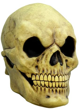 Vergilbter Schädel Maske des Grauens aus Latex - Erwachsenen Grusel Skelett Kostüm Vollmaske - ideal für Halloween, Karneval, Motto- & Grusel-Party