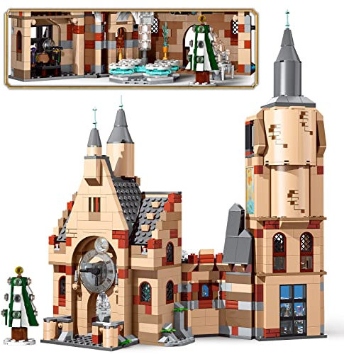 Under the Baubles Harry Uhrenturm und Schloss (871 Stücke), mit Dumbledore Büro Bausteine Spielzeug Geschenk für Kinder, Jungen und Mädchen