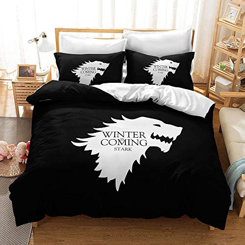 Game of Thrones Familien-Bettwäsche-Set Für Kinder, Cartoon-gedruckte Bettdecke, Einzelbettbezug-Set, King-Size-Bettwäsche (Stil 02,220 x 240 cm)