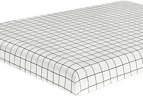 Michorinee Spannbettlaken Kariert 140x200cm Gemustert Bettlaken Schwarz Weiß Karo Muster Microfaser Spannbetttuch bis 25 cm Matratzenhöhe