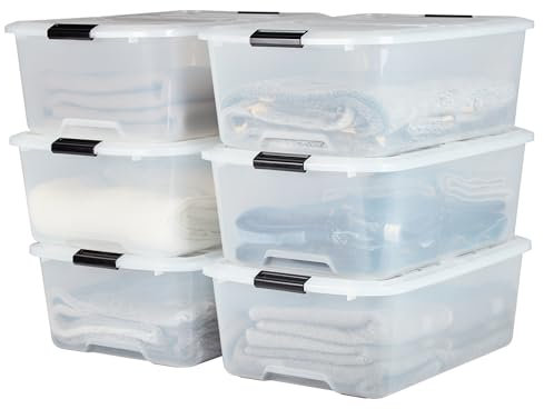 Iris Ohyama Aufbewahrungsbox mit Deckel, 30L, 6er-Set, Transparent, Schnappverschlüsse mit Griffen, Stapelbar, Stark & Langlebig, Für Kleidung, Garage, Zuhause, Büro, Plastikbox, Lagerung TBH-30