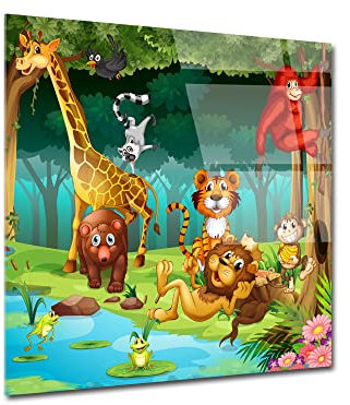 DECLINA – Tableau Mural Animaux Bord Du Lac – Décoration Murale Enfant Univers Marin Éducatif – Photo Murale Sur Verre Acrylique – Fabriqué En France
