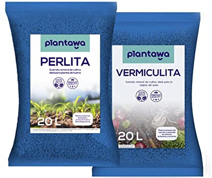 PLANTAWA Perlita y Vermiculita Pack 20L | Tierra para Plantas, Sustrato Universal para Plantar, Semillas Huerto Urbano, Abono Natural, Tierra Jardín Exterior, Sustrato y abonos, Akadama