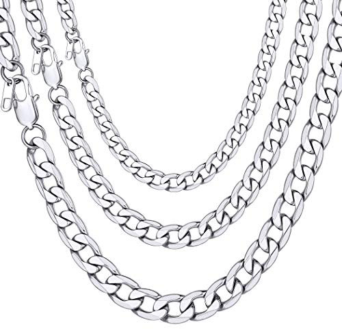 Suplight Unisex personalisiert Kette 6mm breit Edelstahl Cuban Link Chain Panzerkette 46cm/18inch Halskette mit Gravur Klassische Collier für Damen Herren Jungen Mädchen
