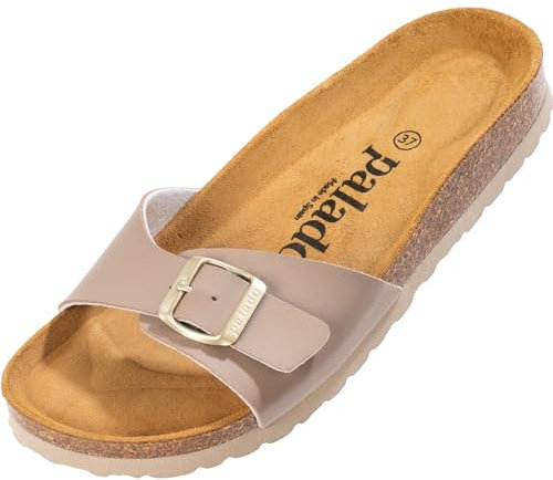 Palado Pantoletten Damen Malta Matt – gefertigt in Spanien – Veloursleder-Decksohle – matte Oberfläche – Weichfußbett für besten Komfort Beige UK9 - EU42