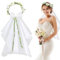 Couronne de Cheveux Fleur avec Voile Tulle de Mariée Blanc Bandeaux Guirlande Serre Tête Floral Artificiel Décoration Coiffure pour Fête Mariage Femmes Filles