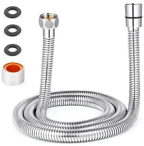 Rovtop Duschschlauch 160cm/63Zoll Flexibler Edelstahlschlauch Brauseschlauch mit Standard Anschluss, Handbrauseschlauch, Verdrehschutz Knickfreier Dusche Schlauch mit Telefonband und Unterlegscheiben