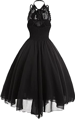 EMATOP Damen Ärmellos Gothic Kleid Spitze Korsett Partykleid Vintage Gothic Kleider Sexy Halfter Abendkleid Elegant A Linie Cocktailkleid Plissee Hohe Taille Ballkleid Steampunk Halloween Kostüm