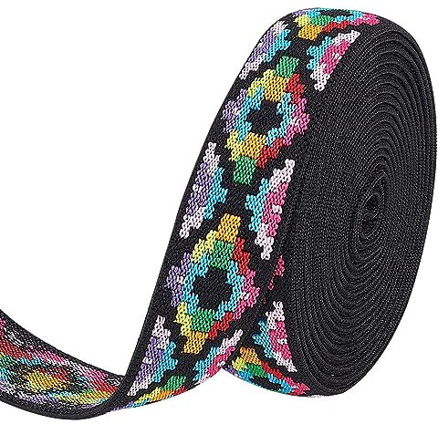BENECREAT 5 Yards Bestickte Gummibänder, 24mm Breit Vintage-Jacquard-Elastisches Stretchband Rhombisches Muster Zum Nähen von Kleidung, Accessoires, Dekorationen