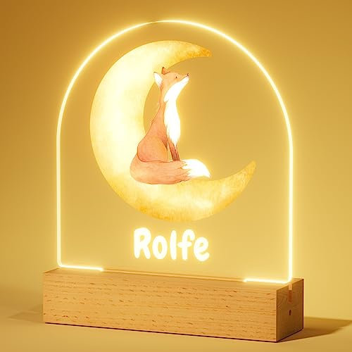 Bemaystar Personalisiertes Nachtlicht Baby – Fuchs Nachtlicht, Nachttischlampe mit Namen, Geschenk zur Geburt Junge, Taufgeschenke für Mädchen, Personalisierte Geschenke Kinder