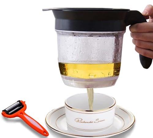 4 Cup Gravy Fat Separator With Bottom Release, Oil Separator for Cooking with Oil Strainer, Kitchen Gadgets Grease Separator with Multifunctional Peeler